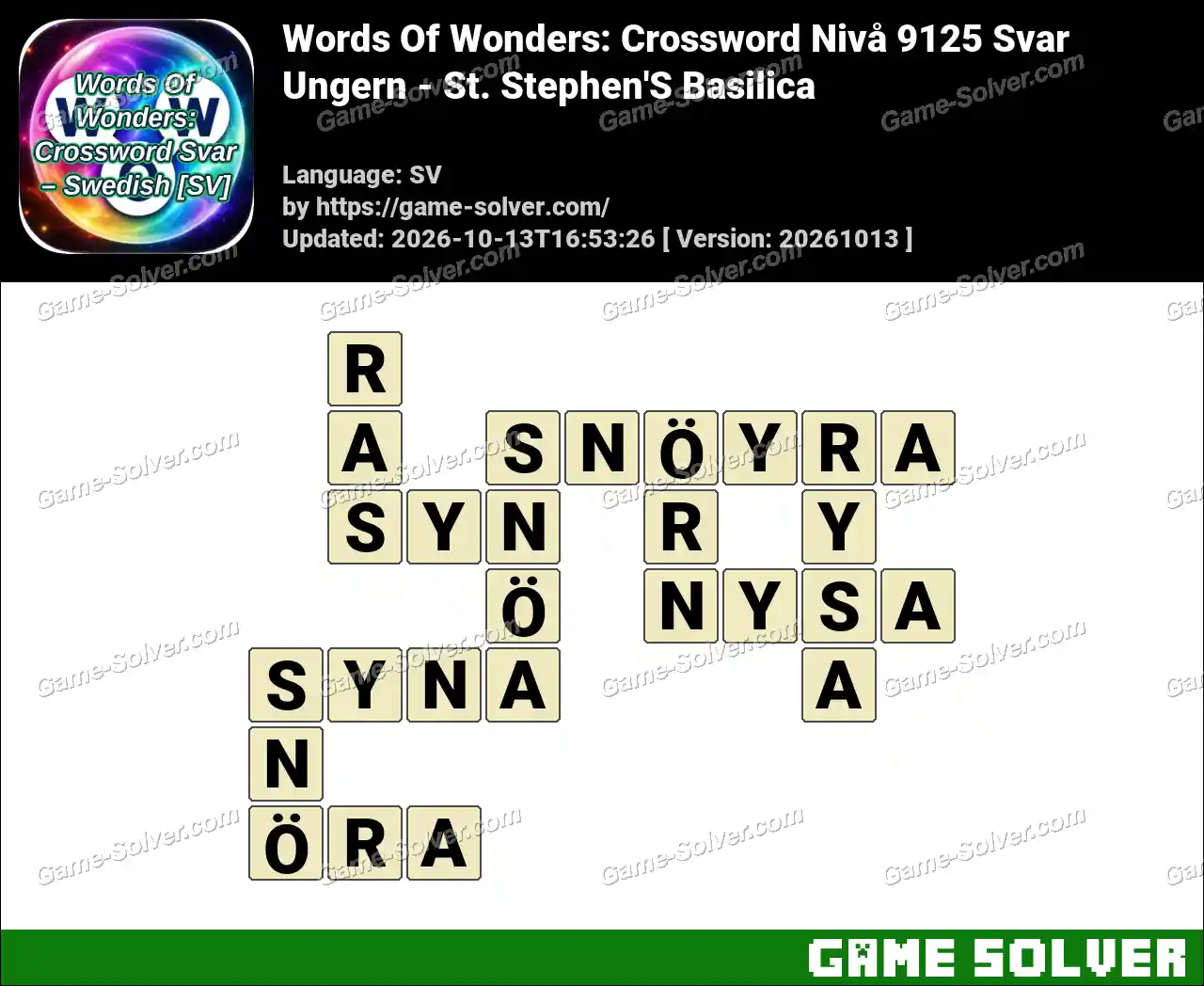 Words Of Wonders: Crossword Nivå 9125 Svar – Ungern – St. Stephen’S Basilica